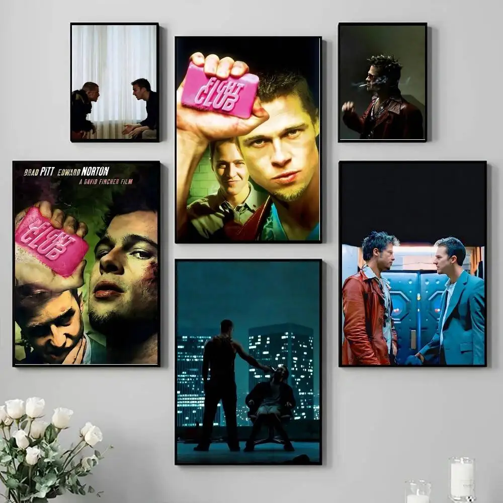 Classic Movie Sticky F-Fight Club Movie Poster Self-adhesive Art Waterproof Paper Sticker Coffee House Bar Room Wall Decor