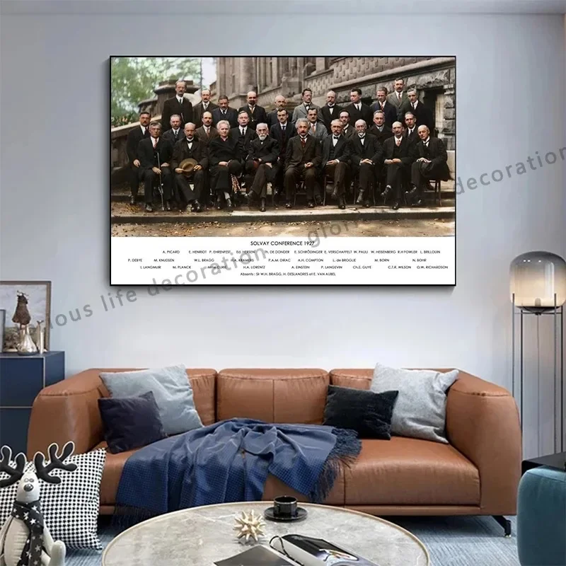 5th Solvay Conference in 1927 Scientists Group Photo Wall Art Poster Print Picture for Living Room Home Decor Canvas Painting