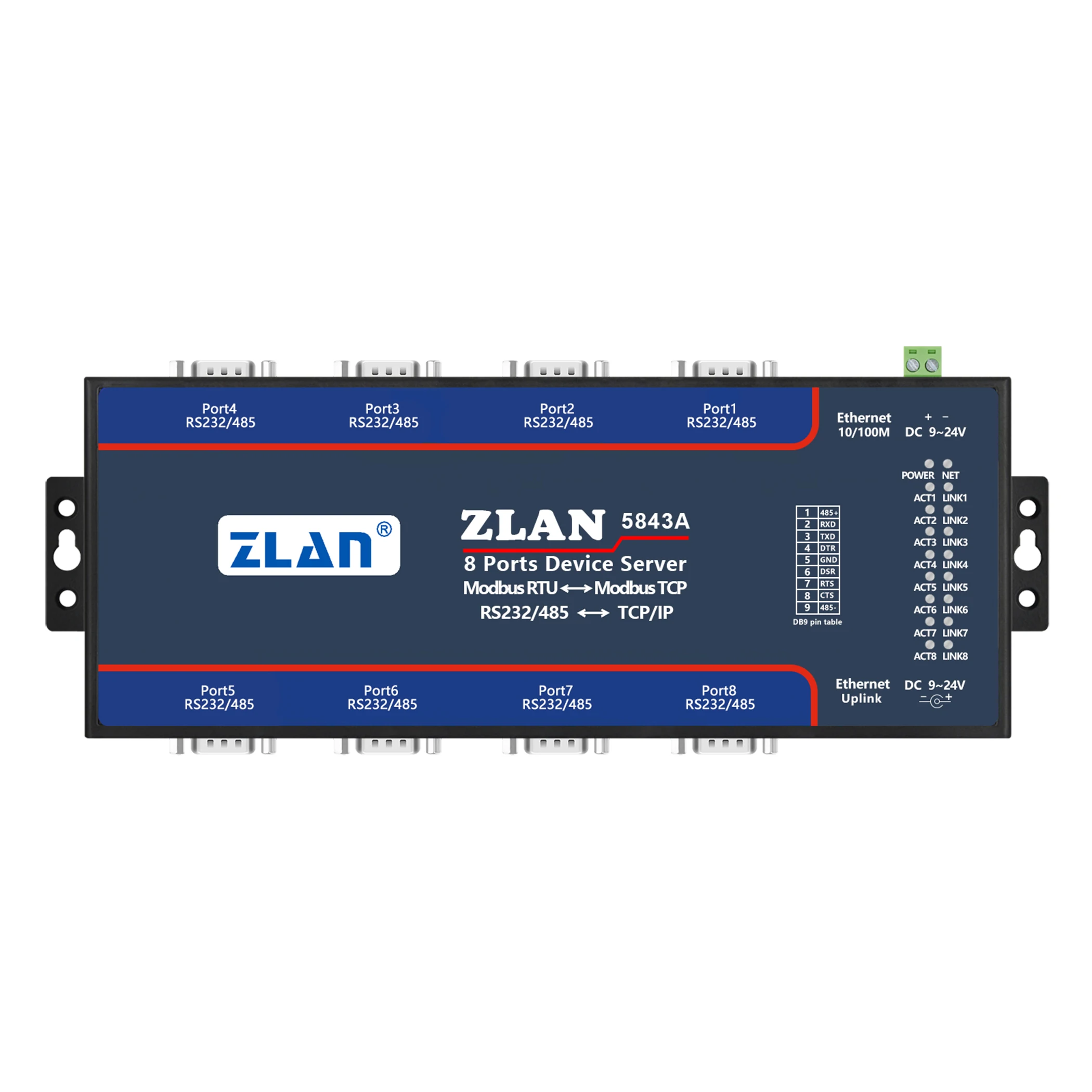 ZLAN5843A 8 ports RS232 RS485 to Ethernet TCP/IP LAN converter Modbus TCP to Modbus RTU Gateway