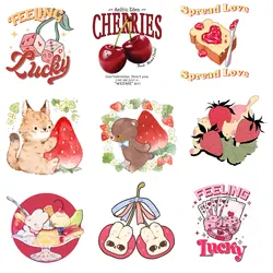 Strawberry Cherry Dessert Cute Cartoon Animals Pink Sweet Iron on Picture on Clothes Playful Stickers  DIY Decoration