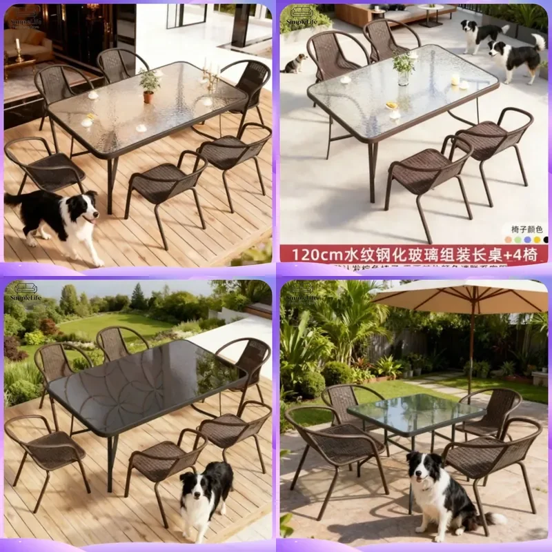 Outdoor Dining Table Set for Patio Balcony Garden Modern Wrought Iron Folding Table and Chairs Outdoor Furniture Set Tea