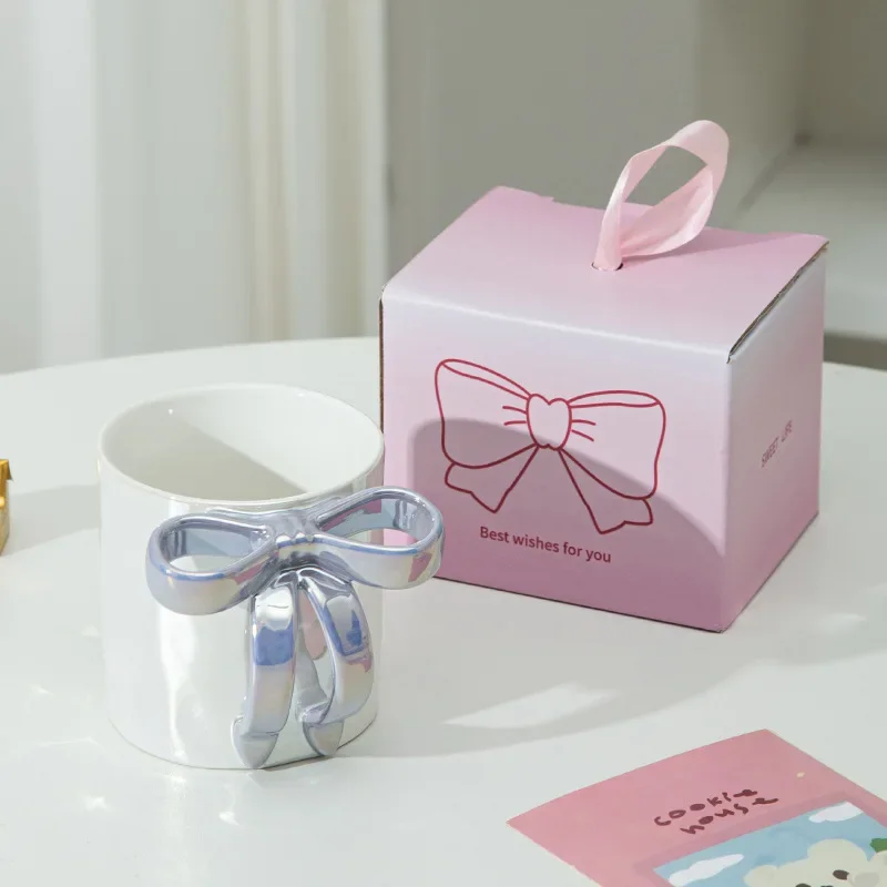 Cute Butterfly Knot Handmade Ceramic Coffee Cup Afternoon Tea 3D Stereo Mugs Ins Girl Heart Home Use Mugs