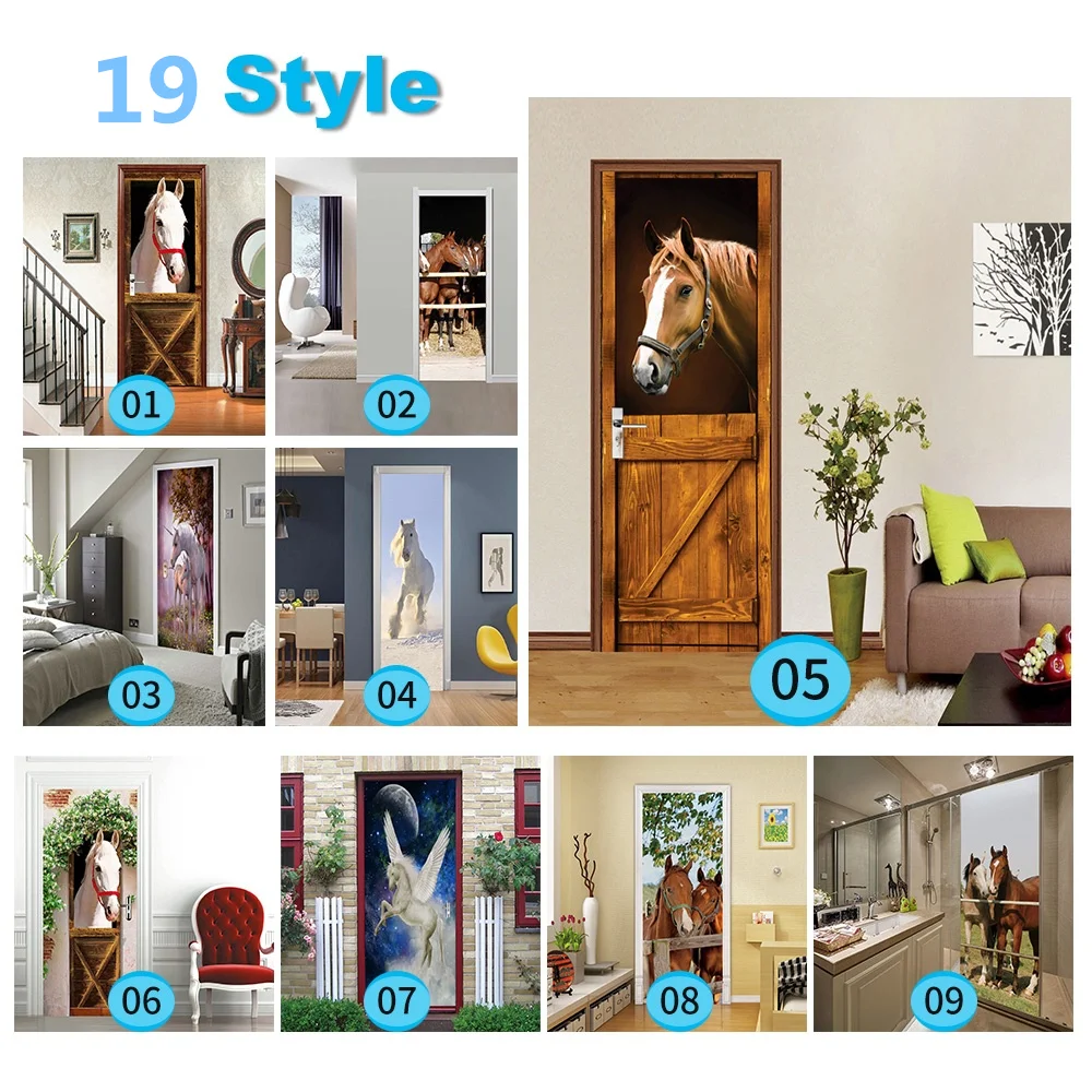 

19 Style Self-adhesive Diy Mural Room 3D Decals Waterproof Household Decor Living Room Wallpaper PVC Poster Door Sticker Horse