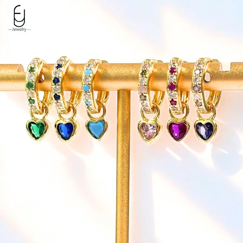 

925 Sterling Silver Needle Colorful Zirconia Heart/Square Shape Pendant Earrings Women's Exquisite Hoop Earrings Luxury Jewelry