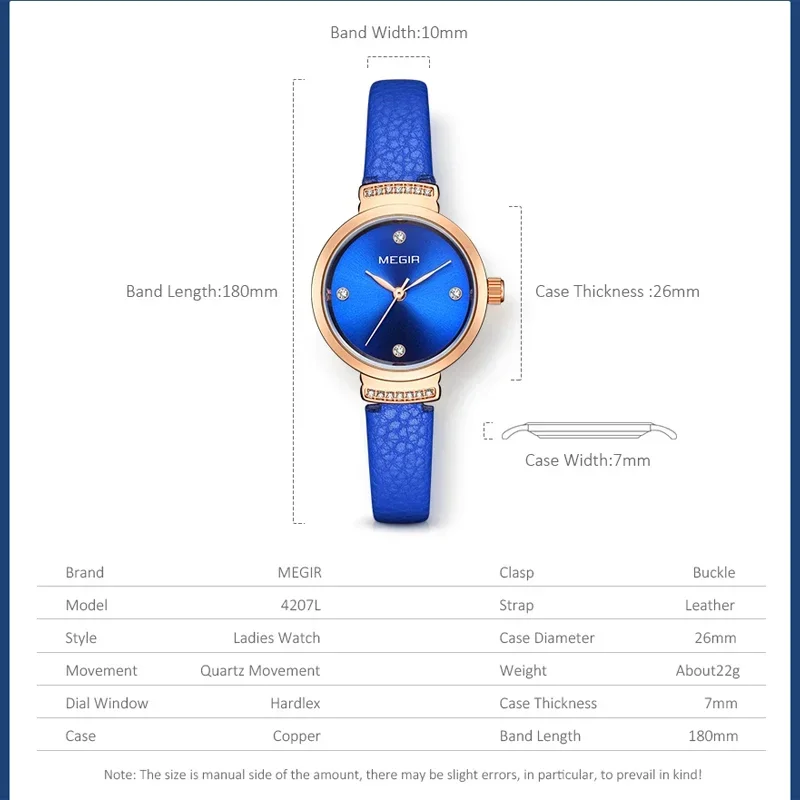 MEGIR Роскошные женские часы модные элегантные синие кварцевые часы женские кожаные маленькие платья женские часы женские часы reloj mujer