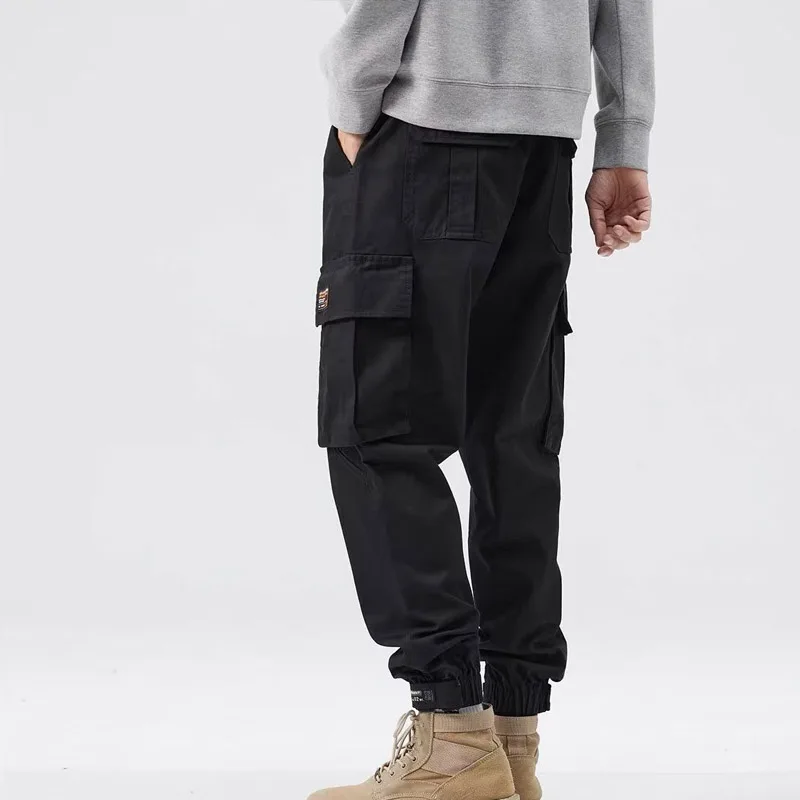 Vintage Fashion Printing Letter Multiple Pockets Stickers Man Cargo Pants Classic Loose Straight Cylinder Male Casual Trousers