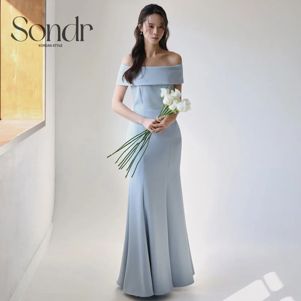 

Sondr элегантное синее вечернее платье русалки корейское свадебное платье для фотосессии с открытыми плечами платье для выпускного вечера эластичное женское платье по индивидуальному заказу