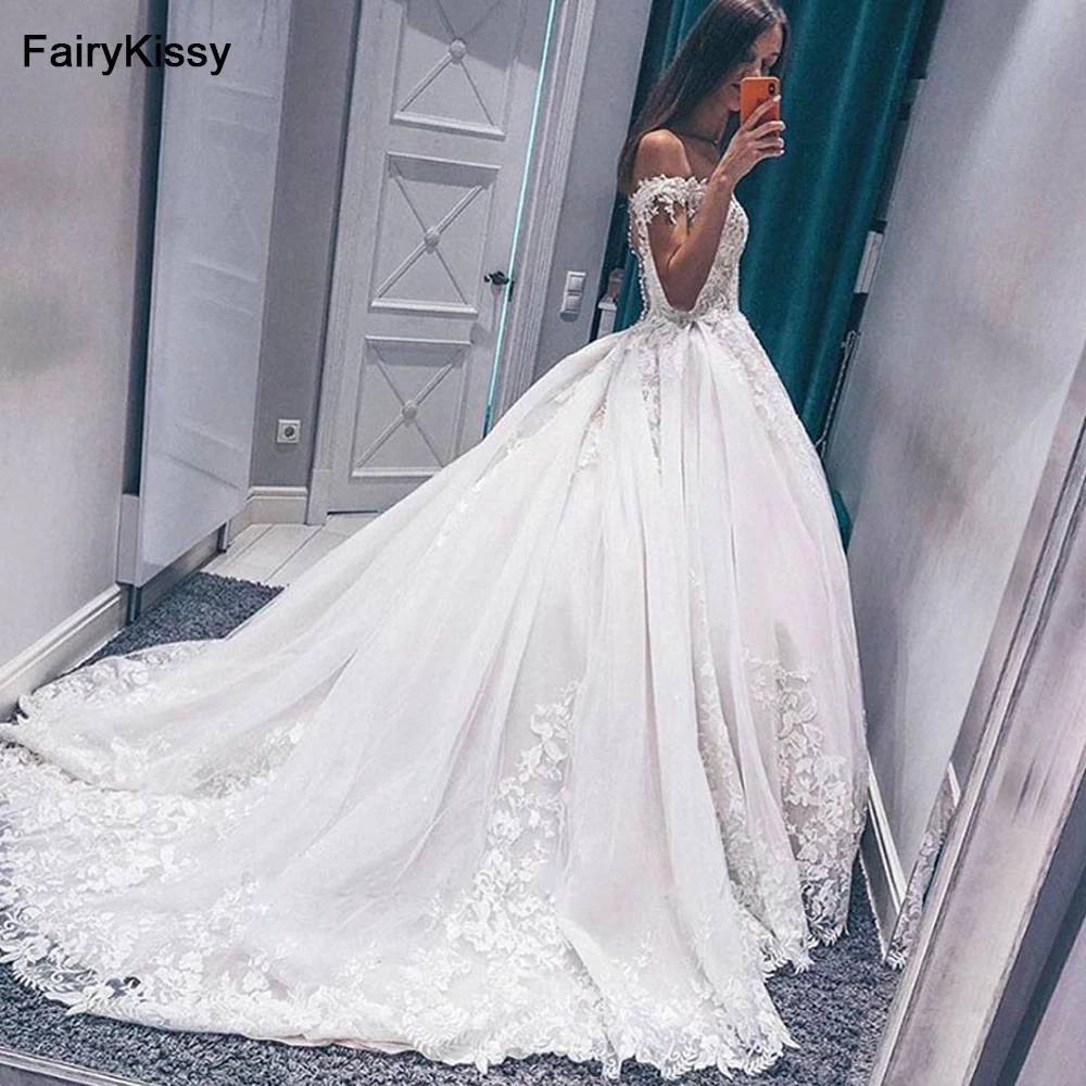 FairyKissy vestido de novia árabe de talla grande de Dubái 2025, vestido de baile de tul con apliques de encaje, vestidos de boda largos hechos a medida de África