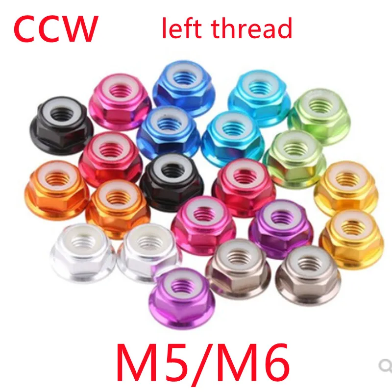 

5pcs left thread aluminum flange nylon lock nut m5 m6 CCW Motor Nuts Nylon Insert Self Lock Flange Nut for RC