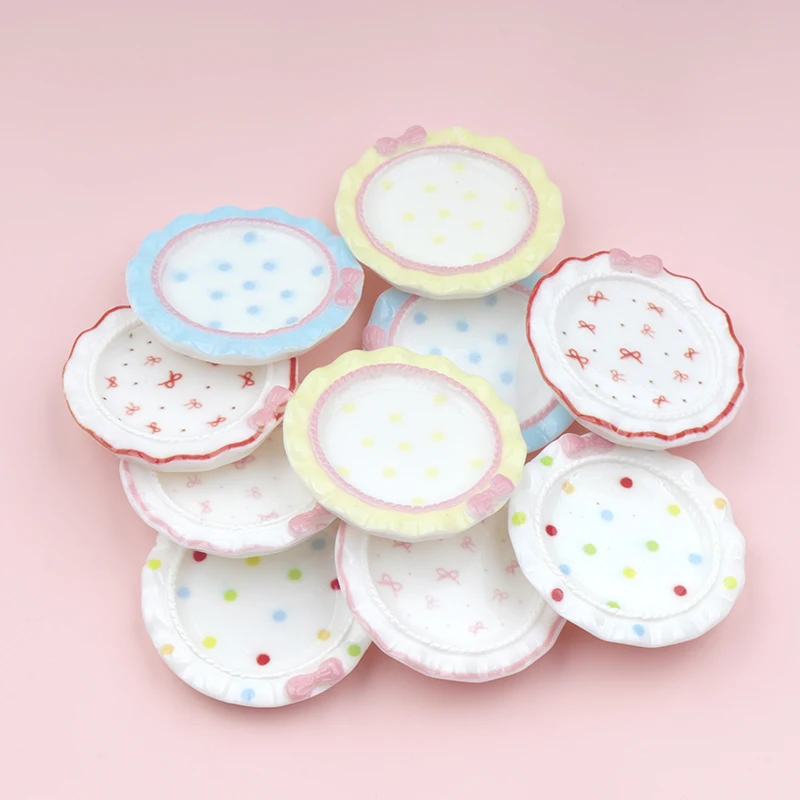 10/100pcs Simulation Dot Bow Plate DIY for Kitchen Decor Dinner Tableware Dollhouse Decor Accessories