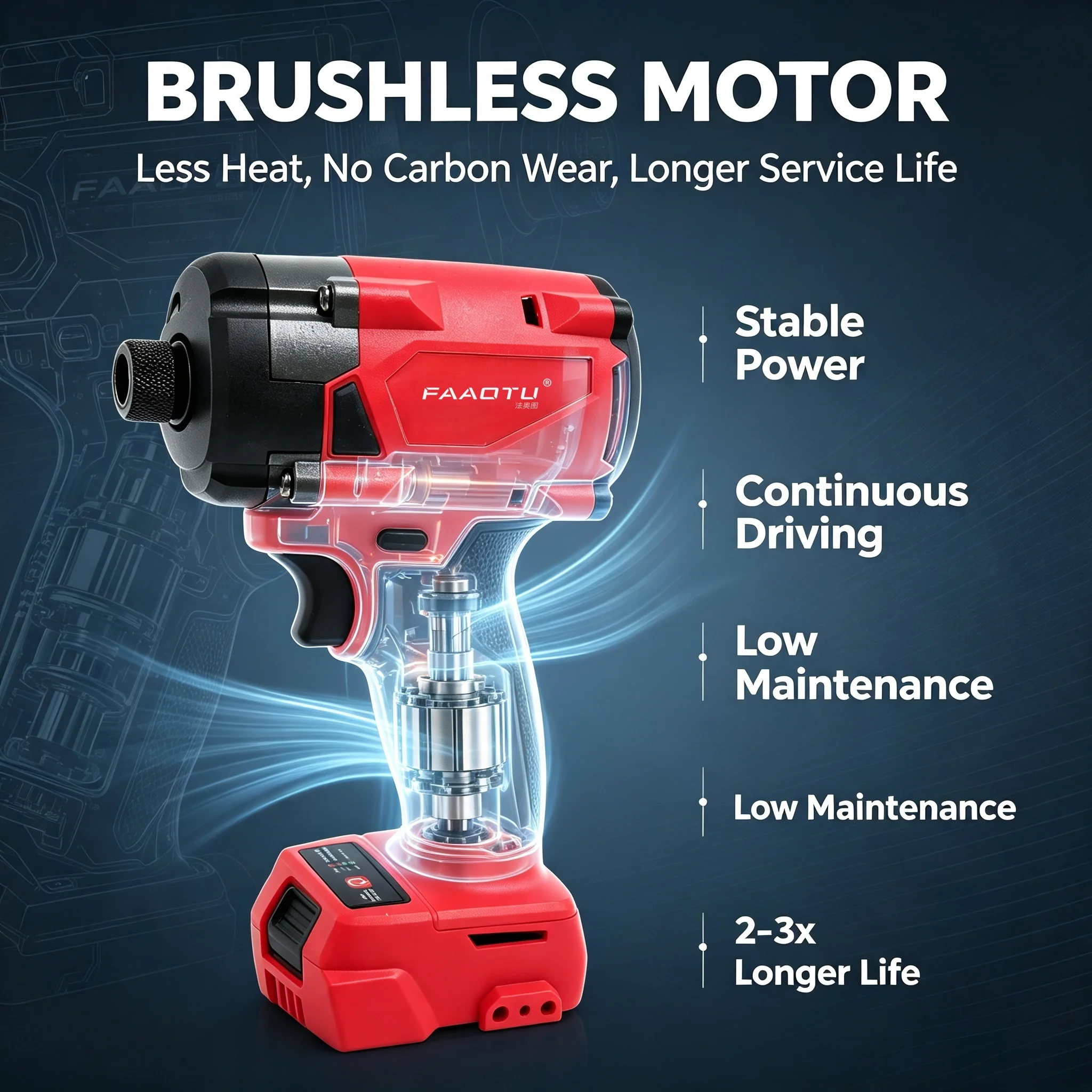 FAAOTU Compact Brushless Impact Driver Same Layout&Operation As MWQ Screwdriver Bare Tool No Battery Suitable for MWQ 18vbattery