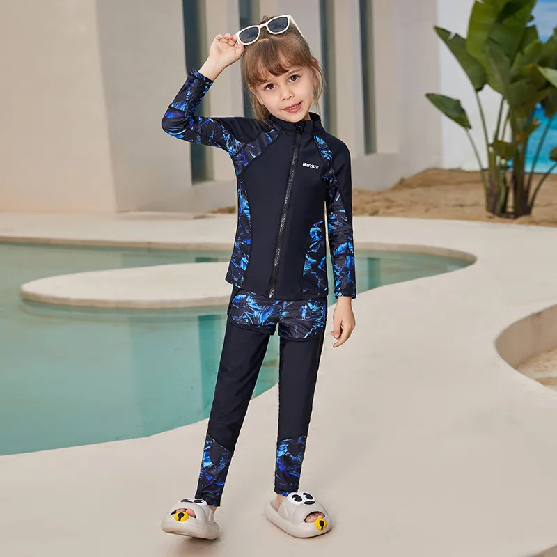 Girls/Boys Rash Guards Toddler Zipper Swim Shirts Long Sleeve Full Body Sun Protection Water Beach Quick Dry Swimwear Sunsuit