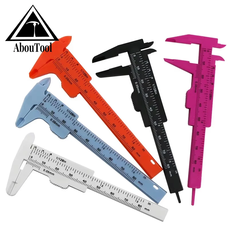 AbouTool 0-80mm Double Rule Scale Plastic Vernier Caliper Dial Gauge Micrometer Measuring Ruler Inside Diameter Depth Meter