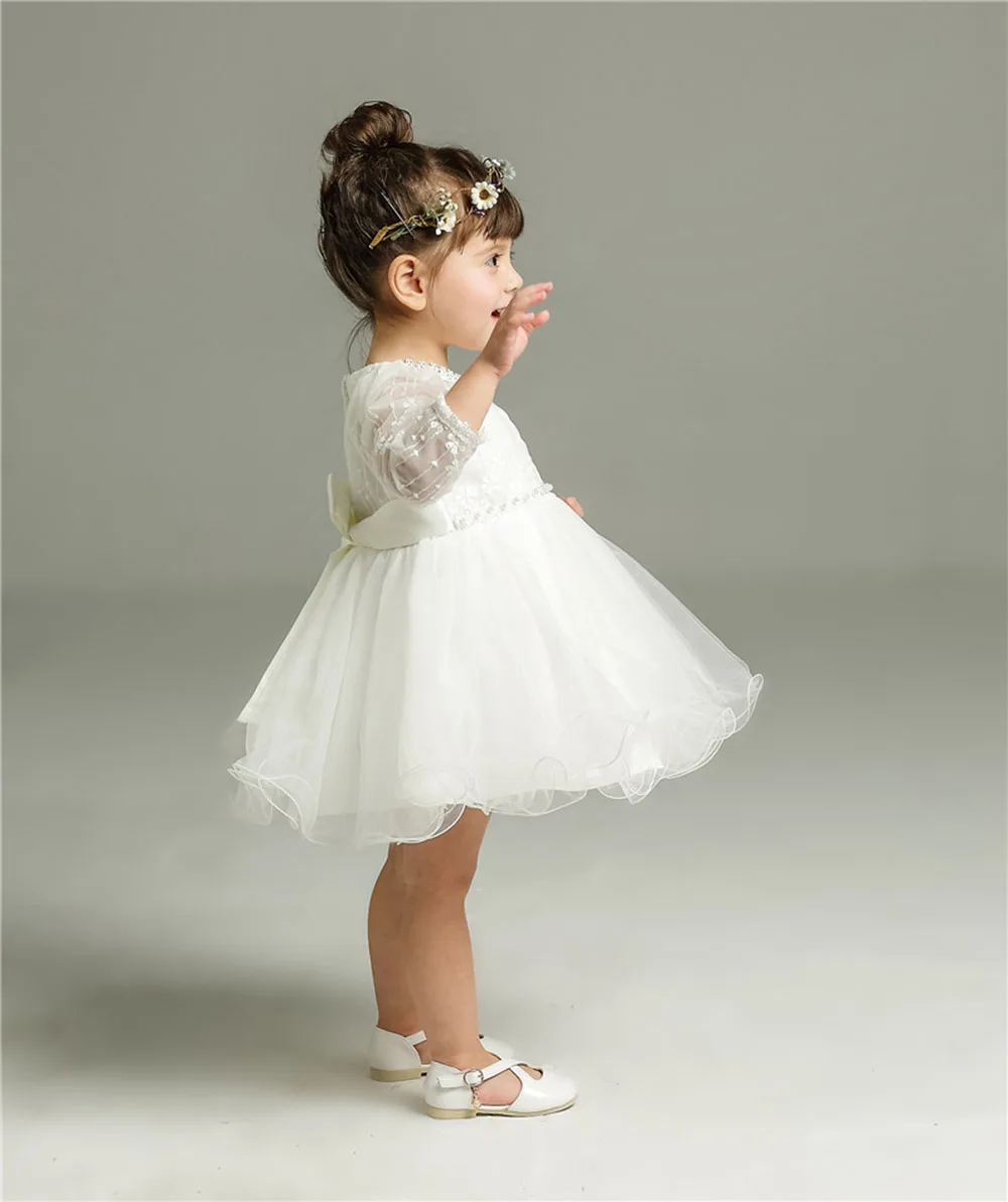 Baby Girl Birthday Party Dresses Girls Princess Dress Gown Infant White Holiday Clothes Long Sleeves
