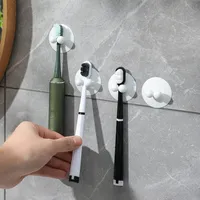Wall Mounted Suction Cup Toothbrush Holder Electric Toothbrush Stand No-Hole Storage Rack with Hooks And Shelf for  Organization