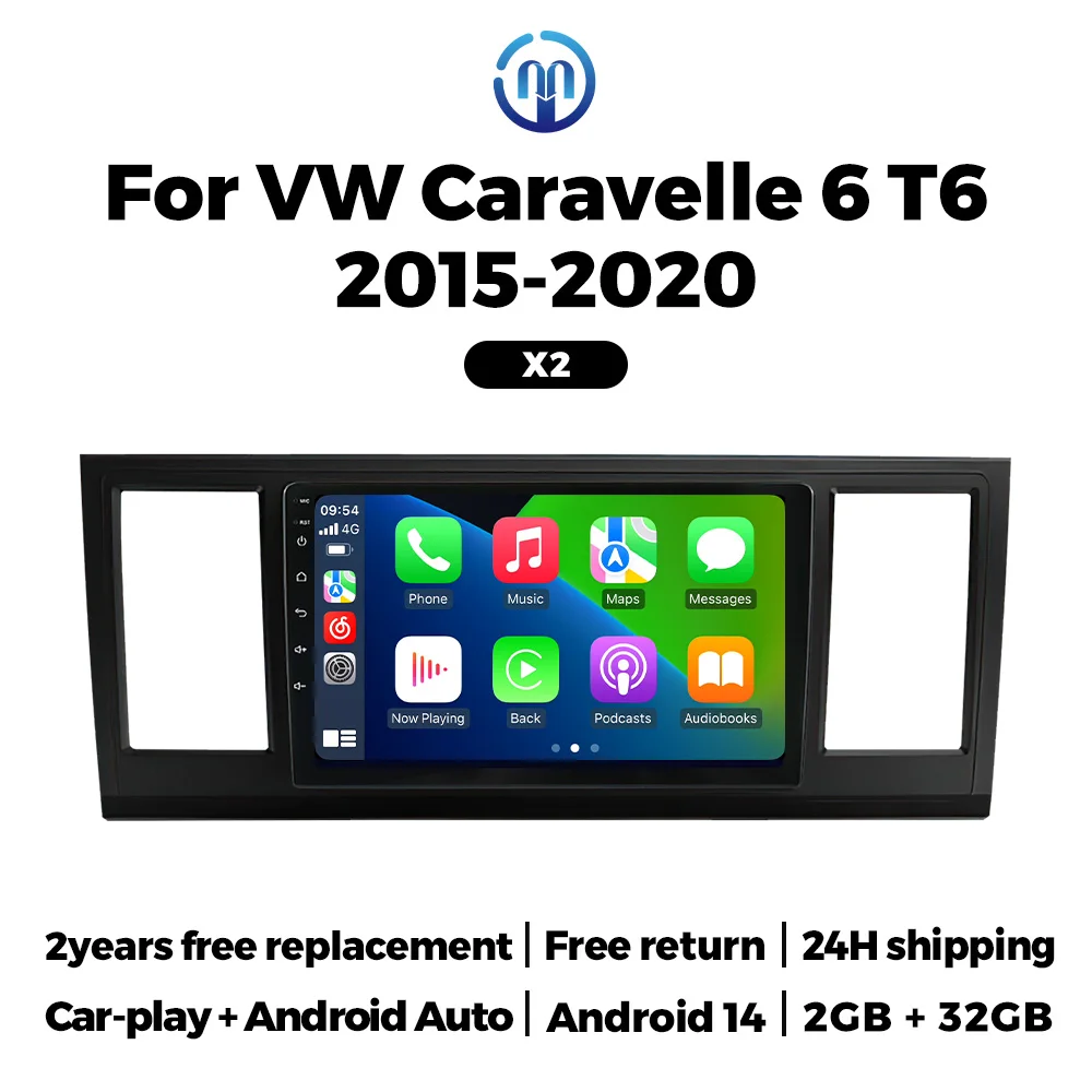 NaviFly 9'' Android 14 Car Radio Video Player Stereo Wireless Carplay GPS Navigation For VW Volkswagen Caravelle 6 T6 2015-2020