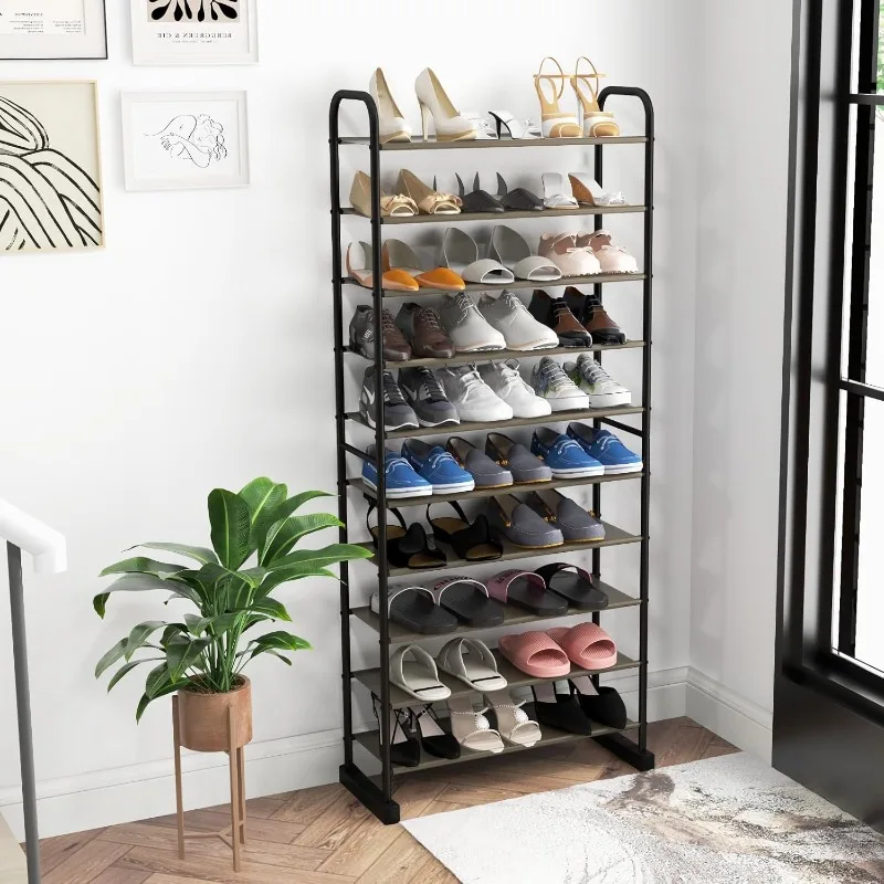 Tangkula 10-Tier Free Standing Shoes Rack, Space-Saving Shoes Organizer Shoes Storage Stand, Shoe Tower Storage Organizer,