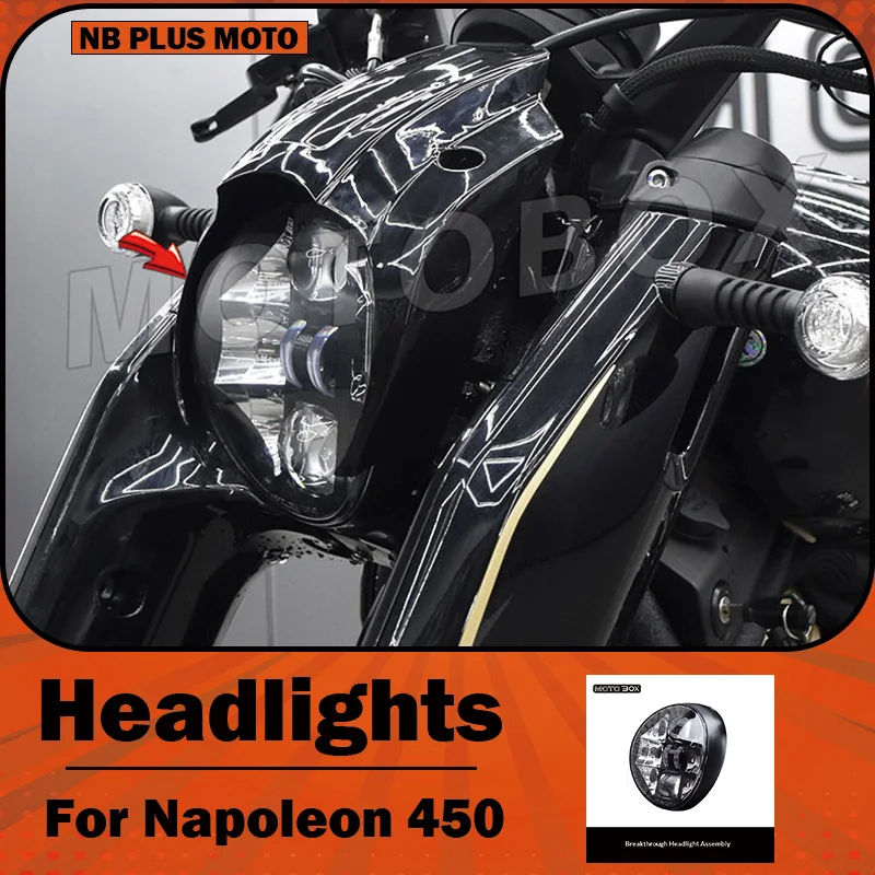 【Premium】For Napoleon 450 modified Harley Breakthrough headlight assembly with retro pighead cover LED headlight accessories