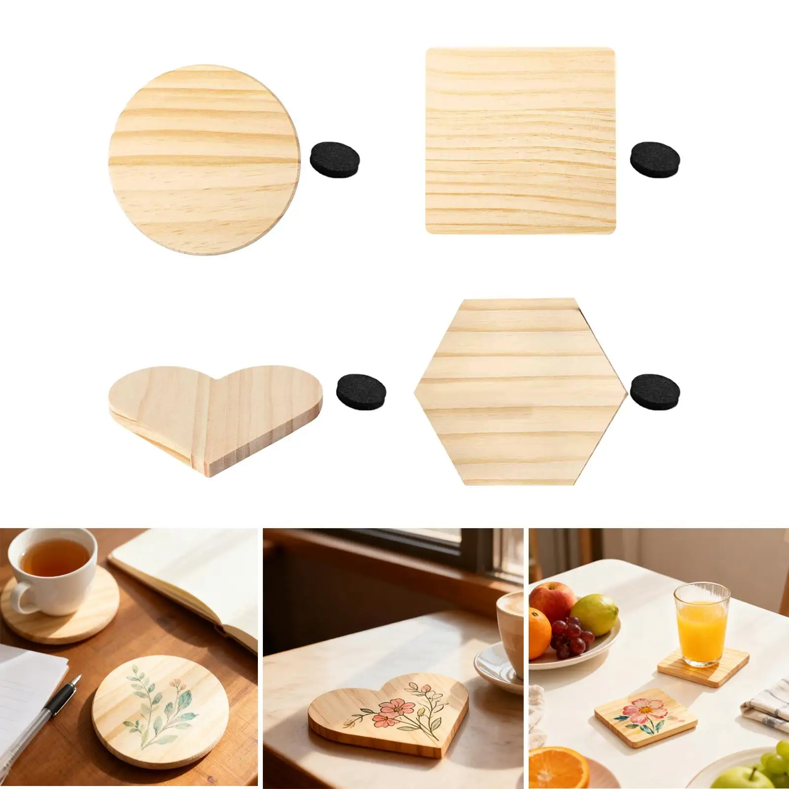 8 Pieces Unfinished Wood Coasters Wood Slices Versatile Wood Cutouts Embellishments Blank Wooden Coasters for Engraving