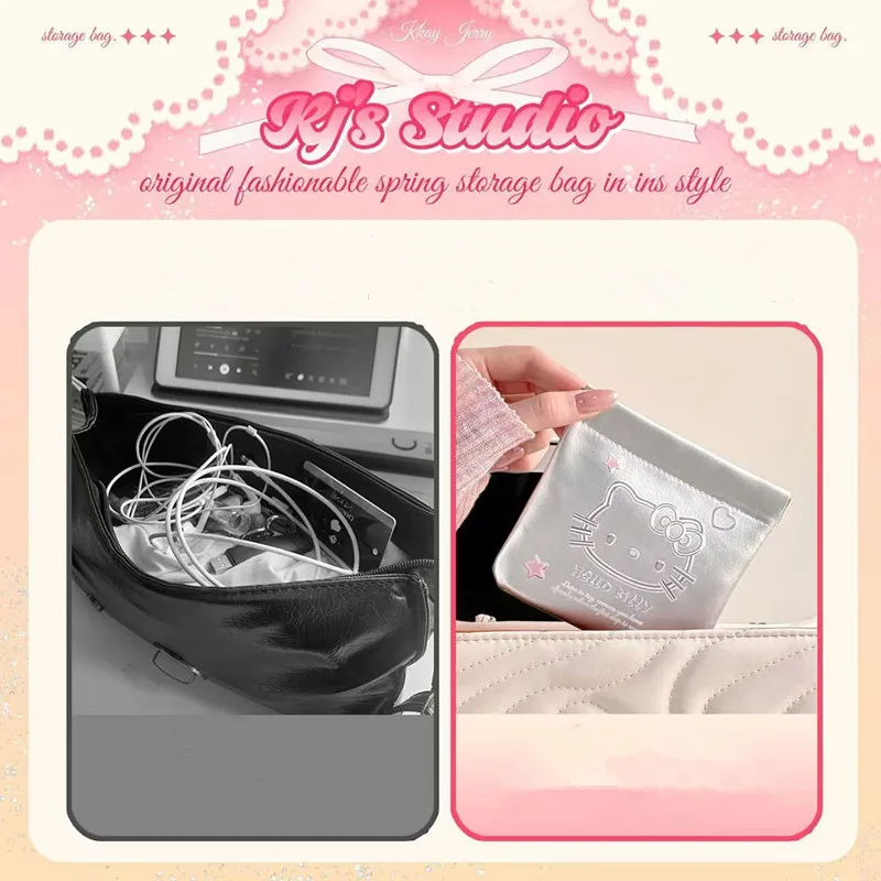 Sanrio hello kitty saco de armazenamento de cabo de dados de estilhaços de fechamento automático usb flash drive fone de ouvido carregador batom saco de maquiagem