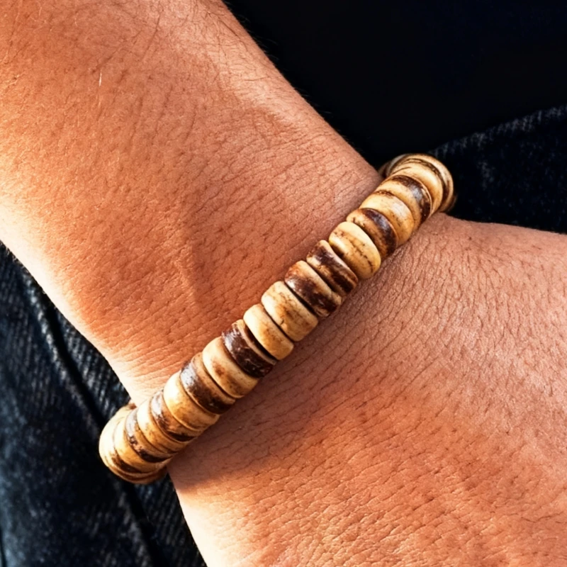 New Vintage Mens Coconut Bead Bracelet Brown Beads Natural Wooden Braclet Homme Leisure Accessories Joias
