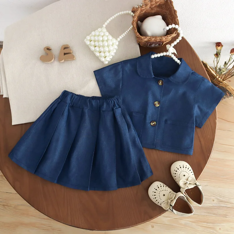 

Girls Denim Clothes Sets Summer 2024 Children Fashion Shirts Skirts 2pcs Dresses Suit For Baby Cute Costume Kids Outfits Toddler