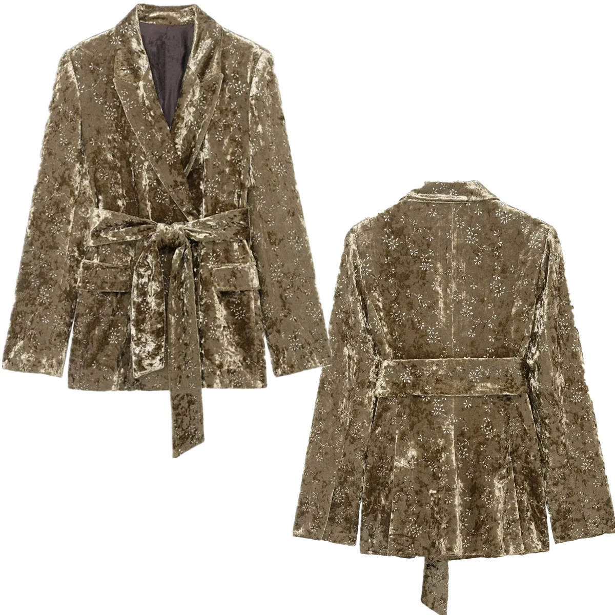 

Jenny&Dave Women's Jacket Woman Clothes Tops Ropa mujer Blazer Woman British Fashion Gold Velvet Suit Jacket Women Tops