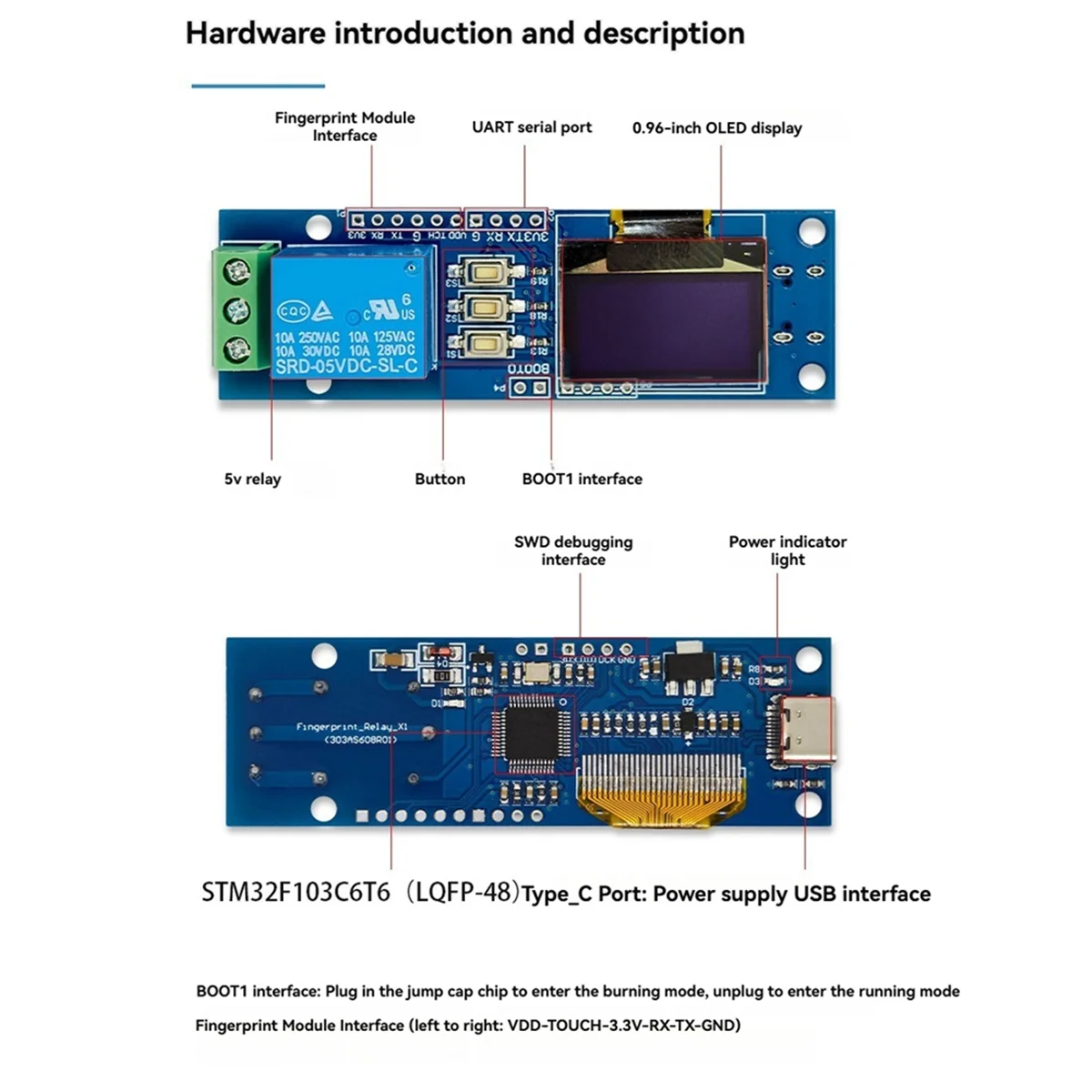 T88C ZW101 Fingerprint Single-Channel Relay Module Capacitive Semiconductor OLED Display STM32 Support Secondary Development