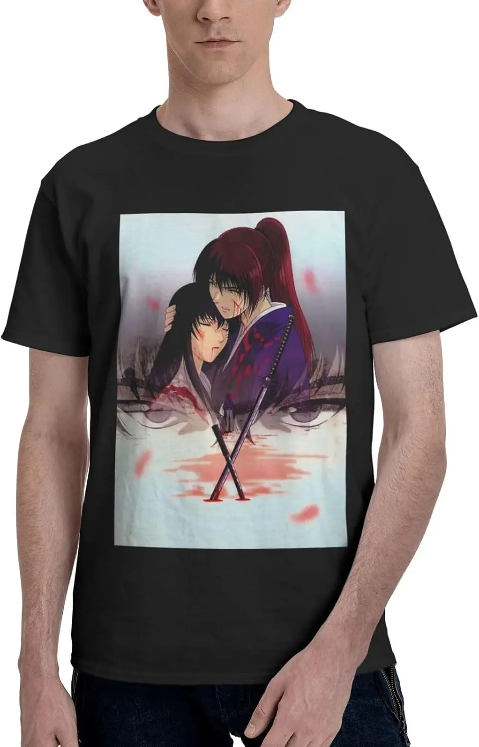 

Rurouni Kenshin Anime T Shirts Mens Summer Casual Fashion Loose Cotton Crew Neck Short Sleeves Shirt Sports T Shirt