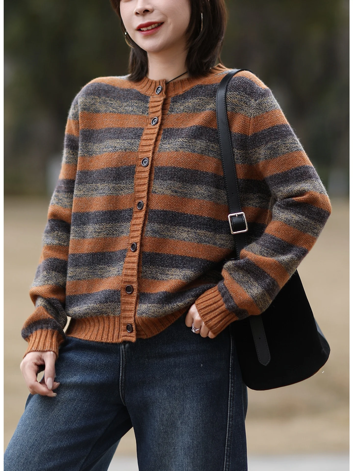 

Soft And Sli Striped Knit Sweater Women's Loose Top Color Blo Cardigan Autumn Winter Faion Casual Long Sve irt