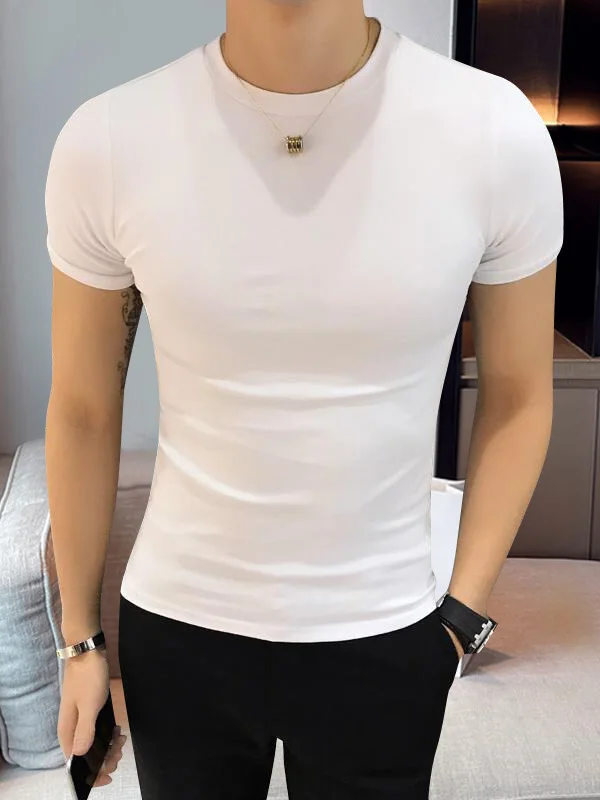 

Новая летняя мужская футболка Slim Fit из чистого хлопка с круглым вырезом, приятная к телу, для повседневной носки и фитнеса.