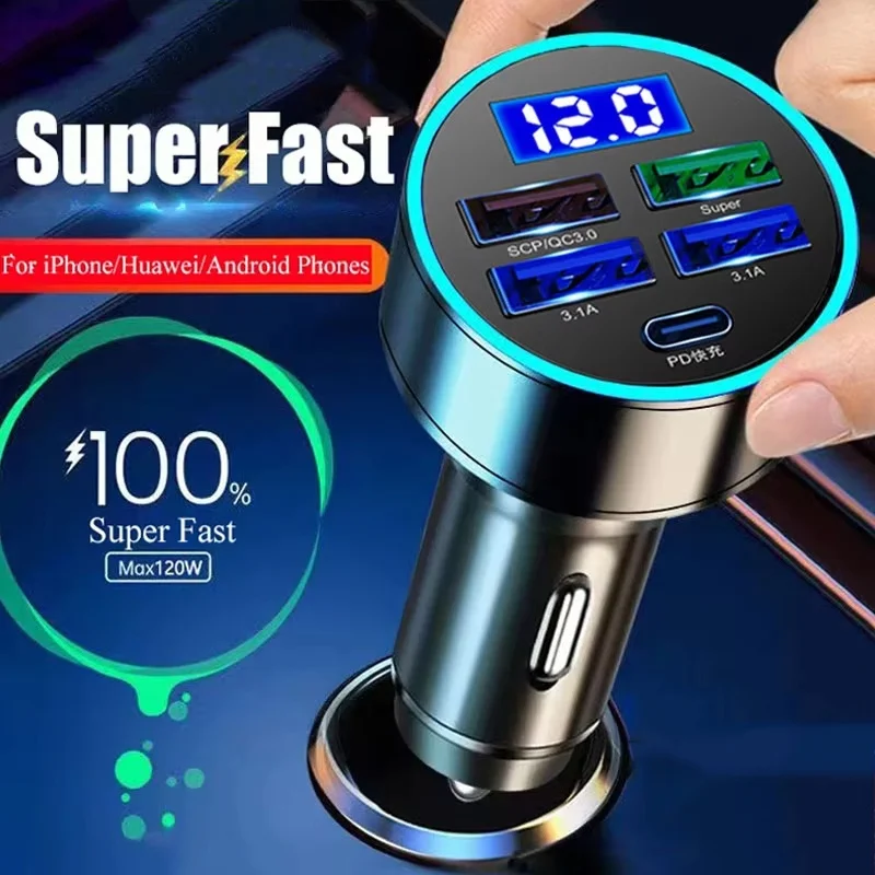 250W USB Car Charger PD QC3.0 USB C Car Phone Charger Type C Mobile Phone Quick Charger Adapter For iPhone Huawei Xiaomi OnePlus