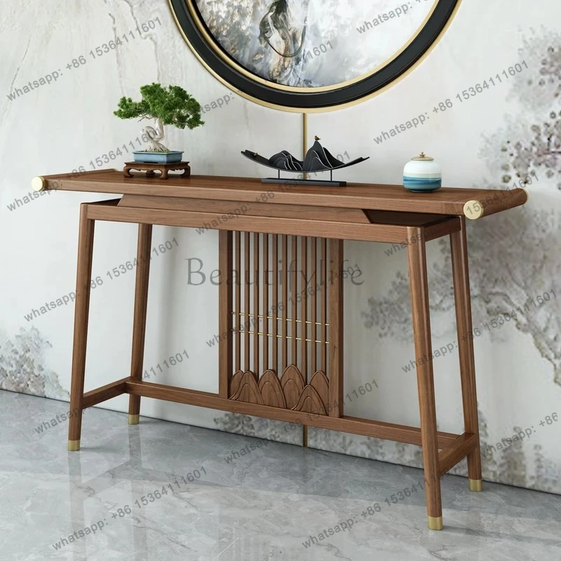 New Chinese Style Entryway Chinese Style Solid Wood Simple Offering Table Light Luxury Entryway Zen Elm Wood Entryway Cabinet