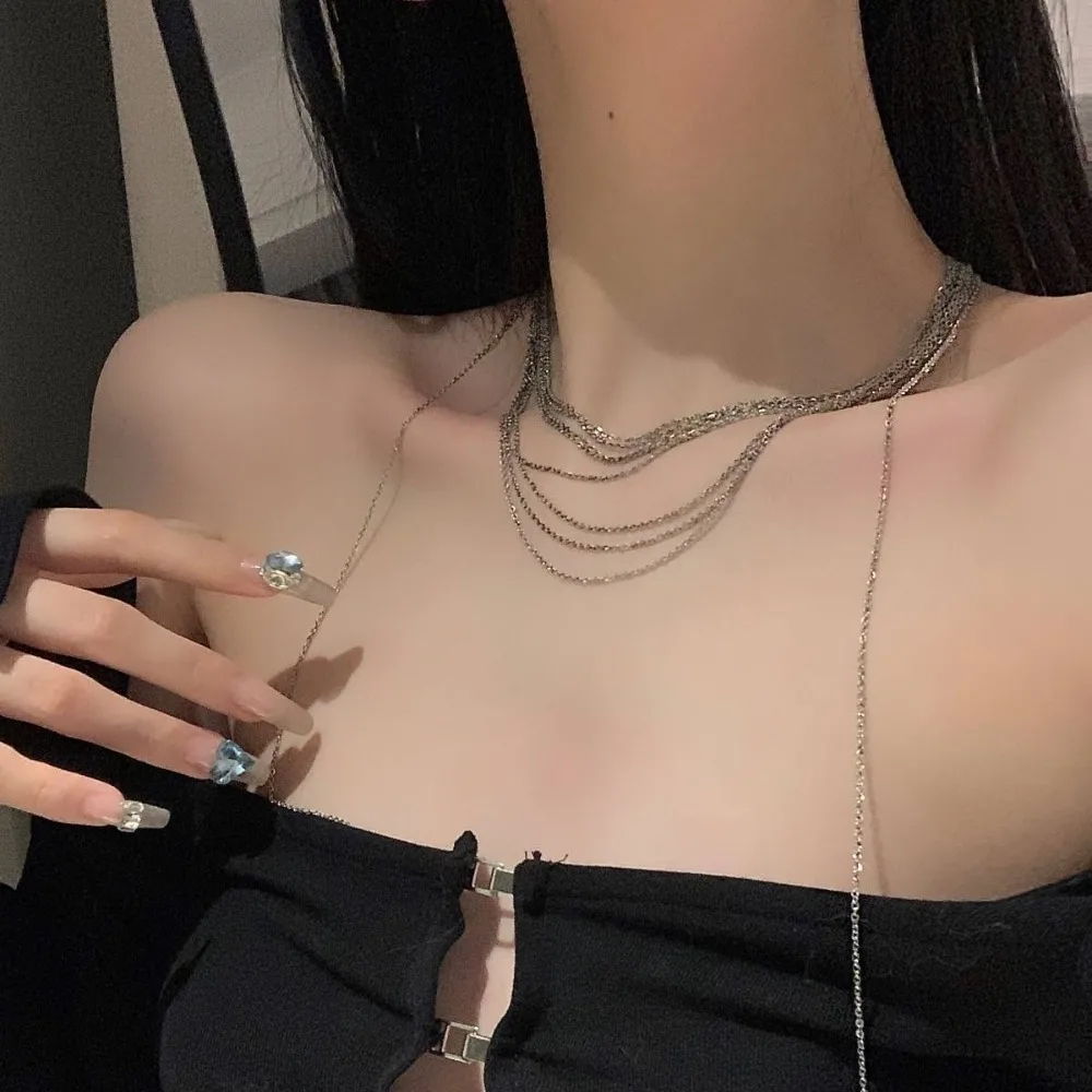

Sparkling Multi Layer Necklaces Glitter Multilayer Flash Fringe Necklace Titanium Steel Jewelry Accessories Long Sweater Chain