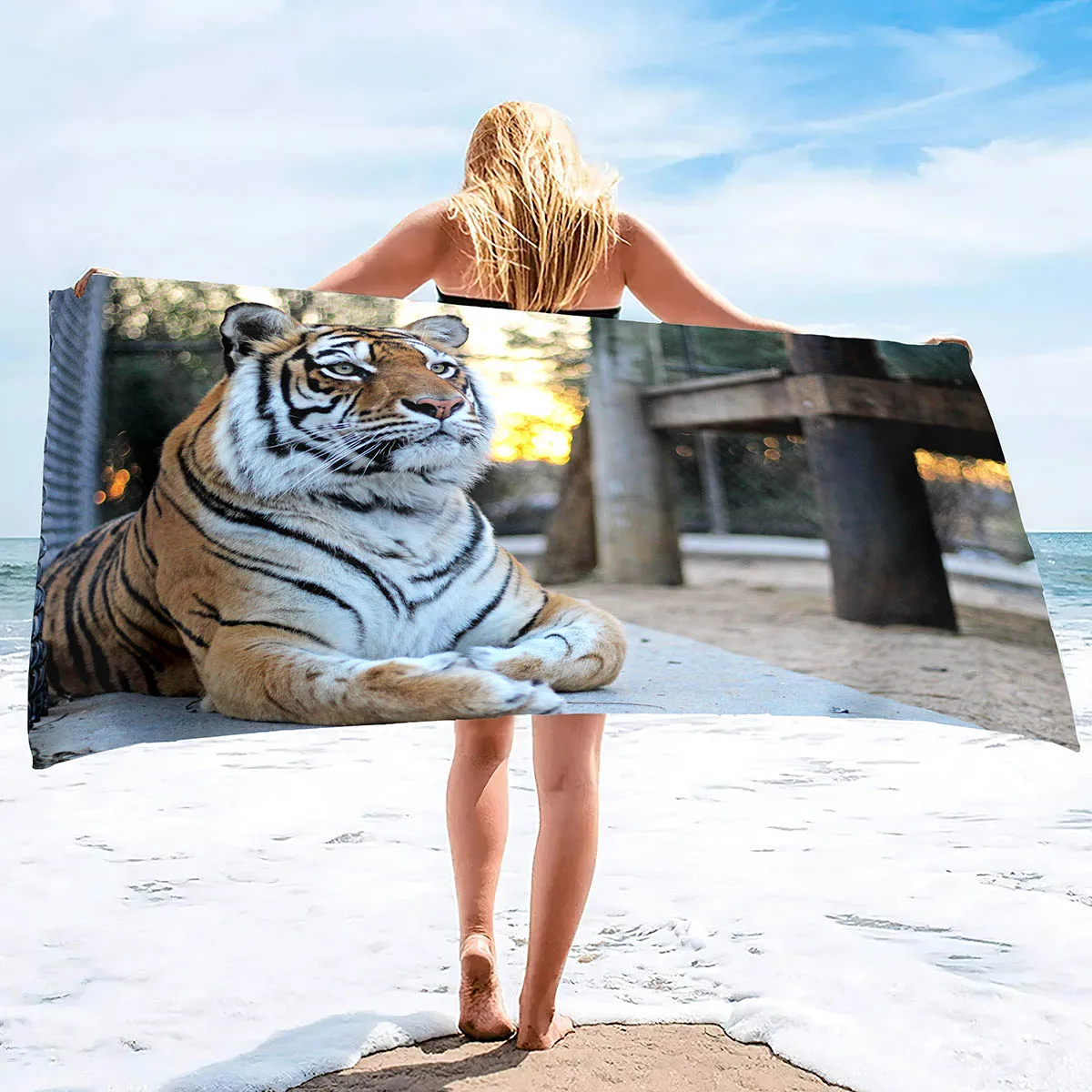 Oversized Beach Towel Pool Towels Microfiber Quick Dry Swim Towel Blanket Large Microfiber Sand Free Beach Towels Tiger Print