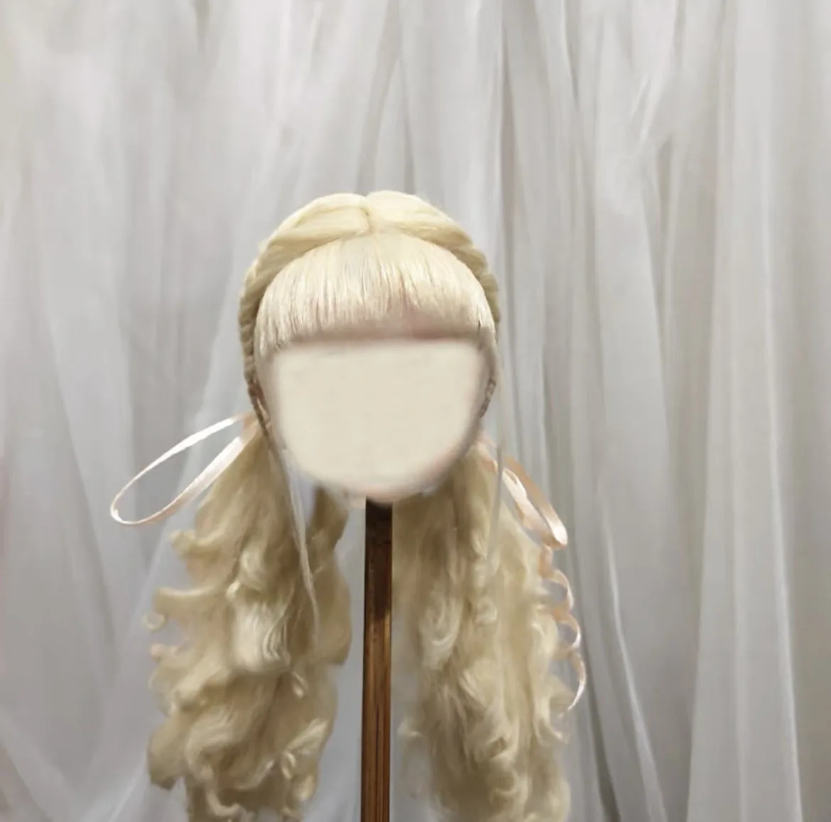 

Золотистый парик для куклы, волосы для куклы BJD 1/8, 1/6, 1/4, с челкой, парик для OB11, бесплатная доставка