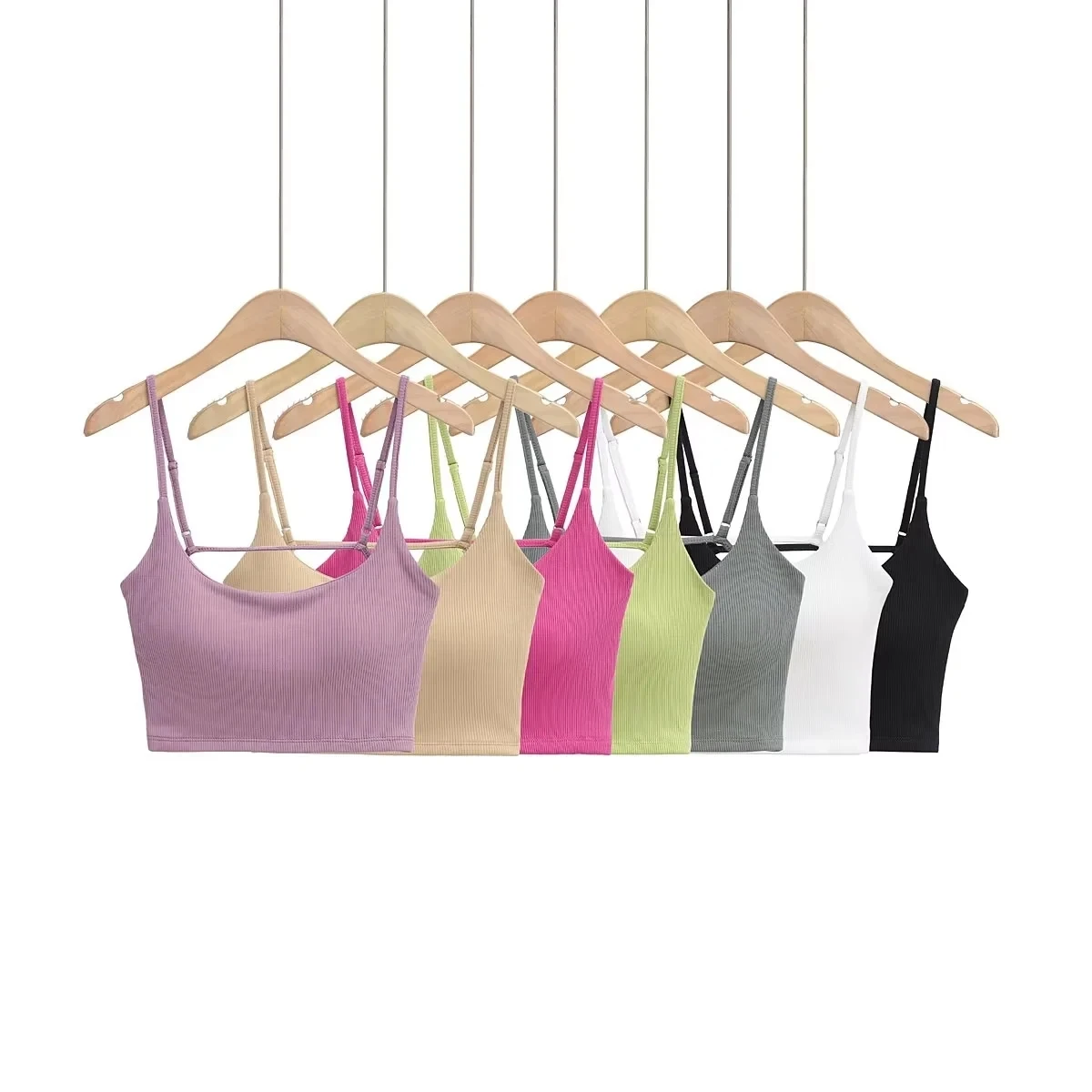 لون نقي بال المحاصيل الأعلى المرأة الصيف جديد Sle مثير الساخن فتاة سترة مع وسادة الصدر طبقة قاعدة تانك الأعلى ملابس خارجية