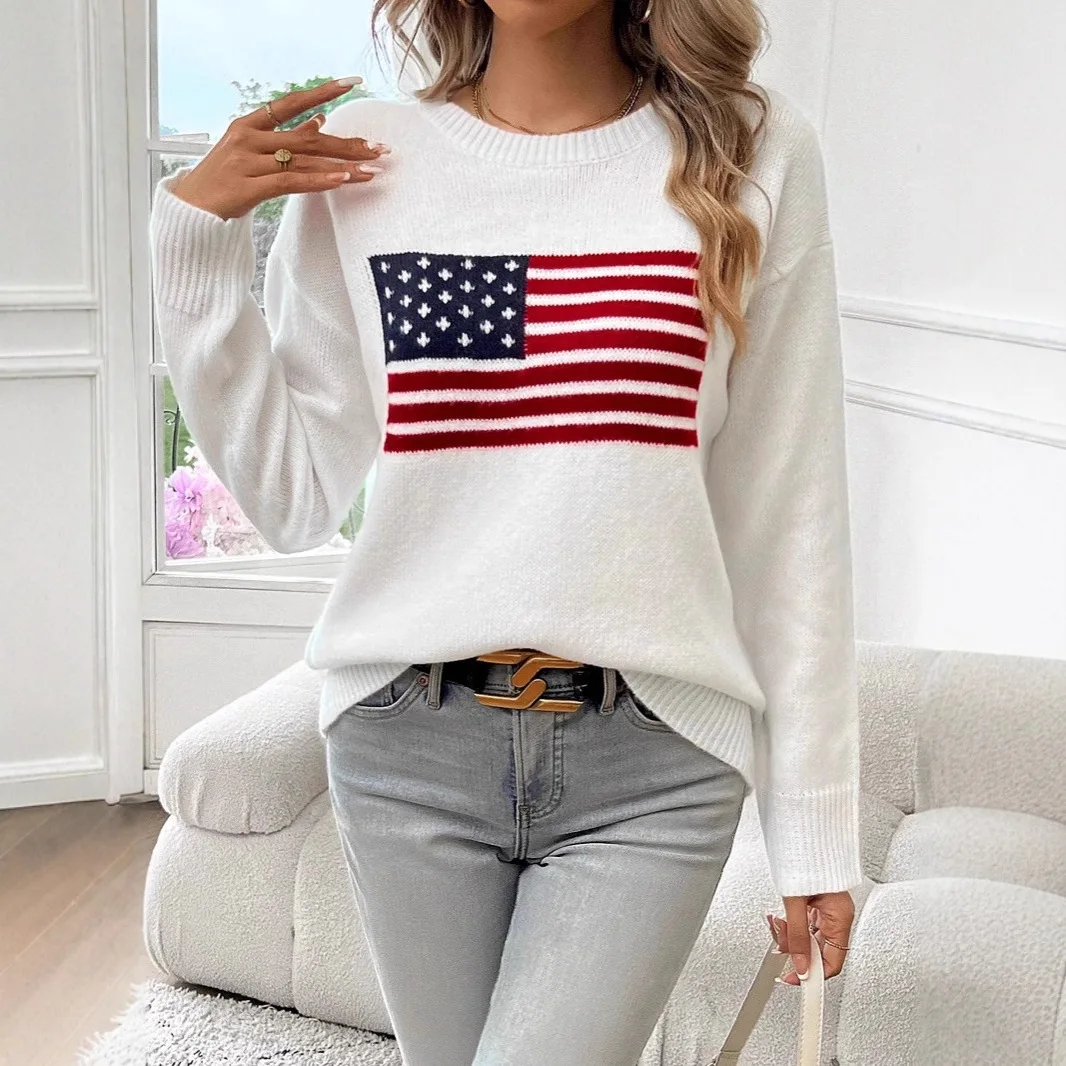 

Женский осенне-зимний свитер с круглым вырезом и новым узором — винтажный вязаный топ с длинными рукавами, уютный крой большого размера, модный стиль ретро