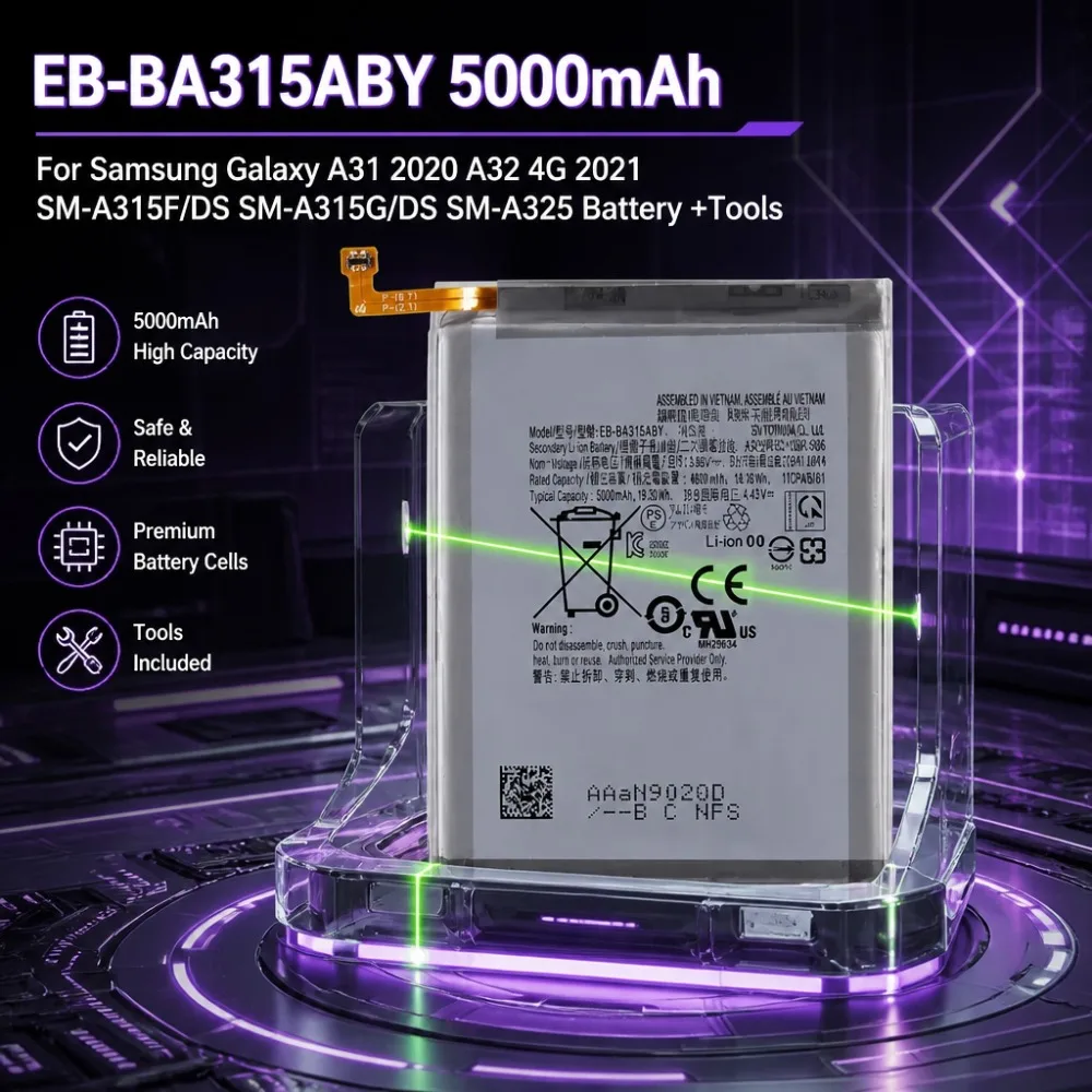 Upgrade EB-BA315ABY 5000mAh 3.85 Battery For Samsung Galaxy A31 2020 A32 4G 2021 SM-A315F/DS SM-A315G/DS SM‑A325 Battery +Tools