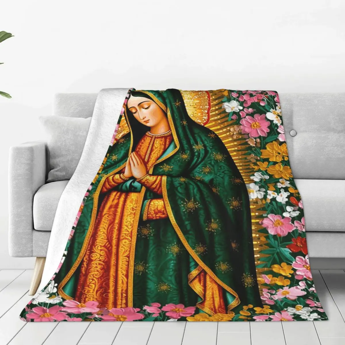 Our Lady Of Guadalupe Virgin Mary And Roses Blanket Soft Warm Flannel Throw Blanket Bedspread for Bed Living room Picnic Home