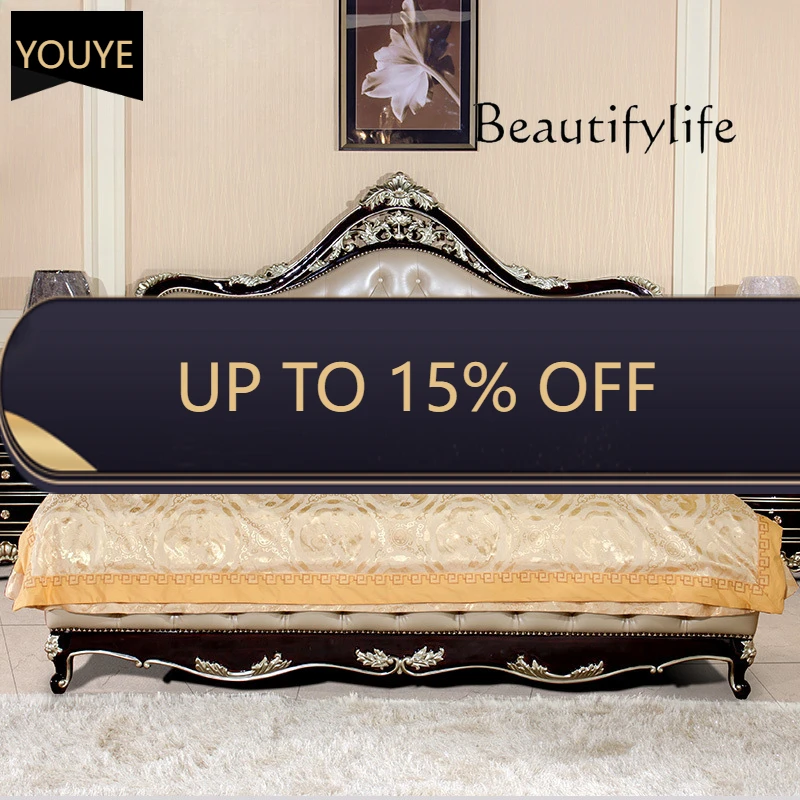 

Italian Neoclassical Furniture Solid Wood Carving Flower Paint Master Bedroom Double Bed X