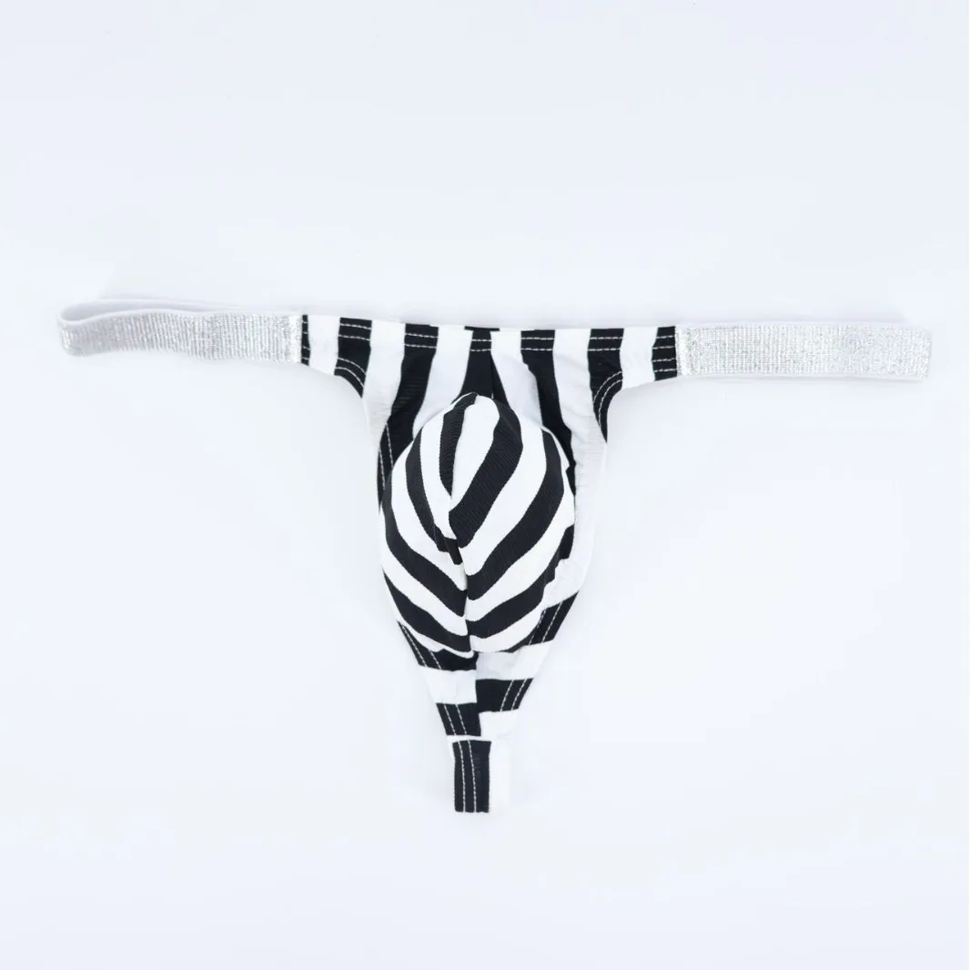 

Men's Sexy T Back Thong Striped Ice Silk Elastic Quick Drying Cool Feel Underwear Gays Erotic Low Waist U Convex Pouch G-string