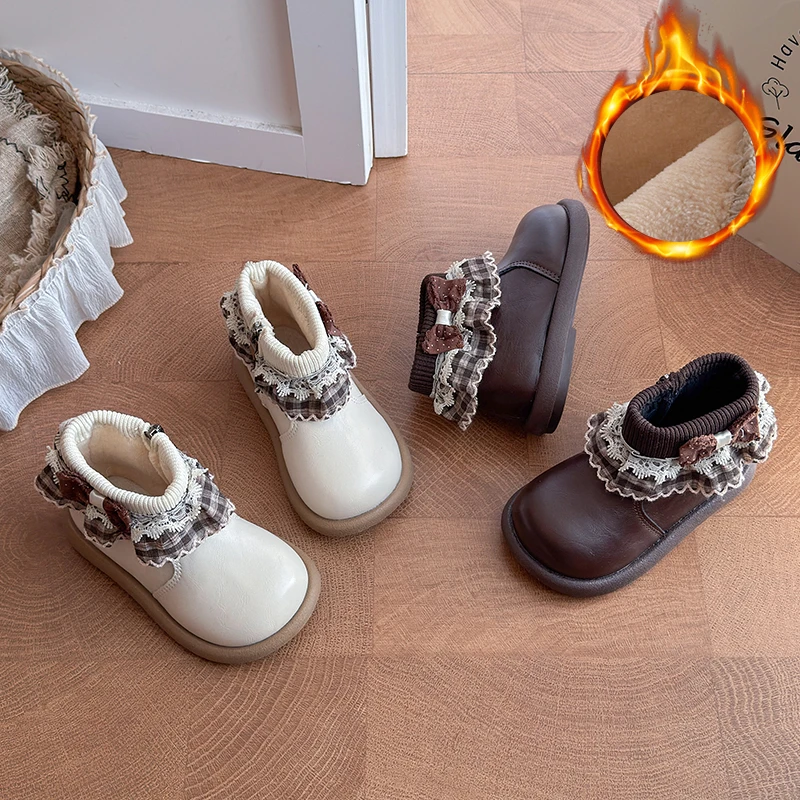 Winter Baby Kids Short Boots Fleece-Lined Super Warm Girls Shoes Leather Children Boots Fashion Toddler Boots Kids Snow Shoes