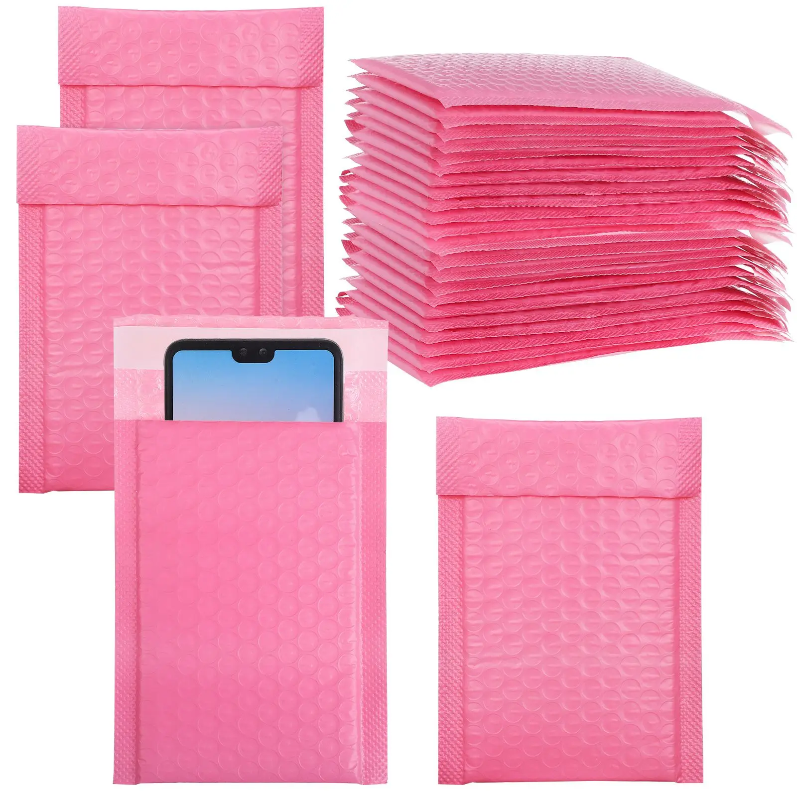 30 Pcs Pink Self Sealing Bubble Mailers Padded Envelopes With Bubble Lining Adhesive Strips For Keys Cards Small Items Shipping