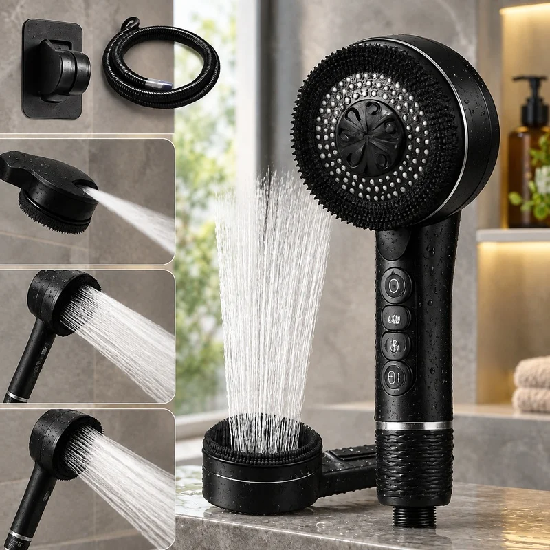 Adjustable Four-Mode Shower Head for Bathroom with Integrated Water Filter and Leak-Proof Design