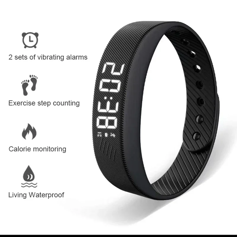 Braccialetto intelligente LED Orologio intelligente digitale impermeabile Smartband con contapassi da corsa Monitor Promemoria allarme vibrazione banda intelligente