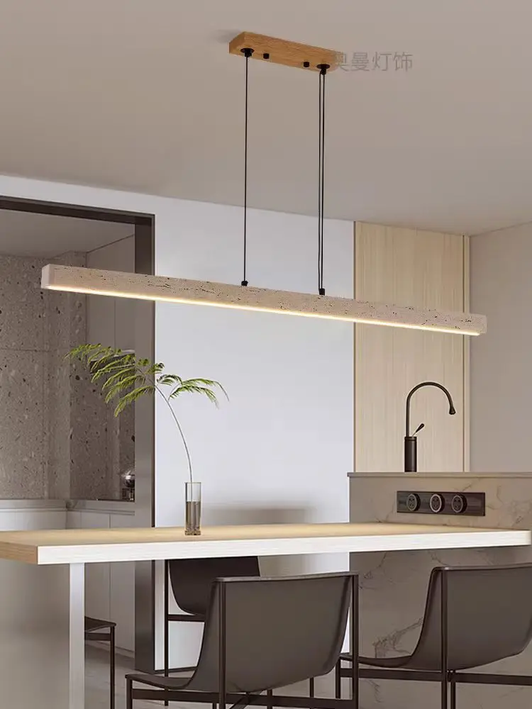 Wabi sabi longue lampe à suspension linéaire travertin jaune lampe ronde en pierre naturelle Para Sala Estar salle à manger cuisine îlot lampe