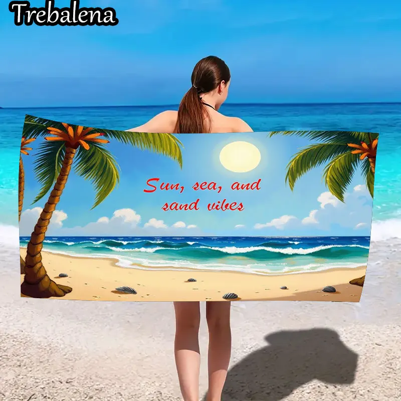

30*60inch Ultra-Soft Beach Towel with Sun Sea Sand Vibes Beach Scene Towel