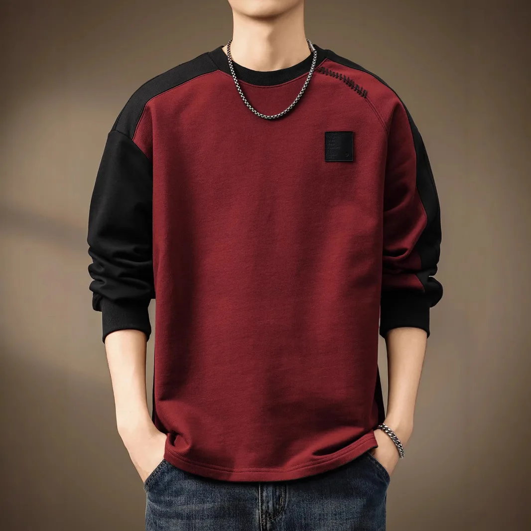Autumn Winter New Fashion Men Color-coded O-neck Long Sleeve Simple Basic Casual Daily Undershirts Male T-shirts Top Clothes