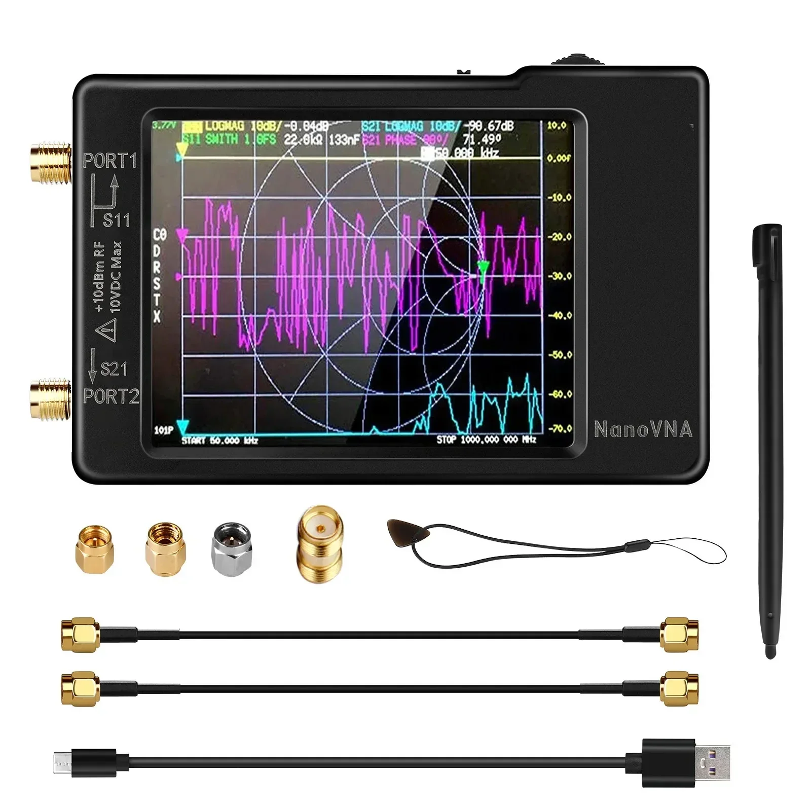 NanoVNA-H4 V4.3 4'' Touchscreen 10KHz-1.5GHz Vector Network Analyzer Kit with SD Card Slot & Rechargeable Battery for HF/VHF/UHF